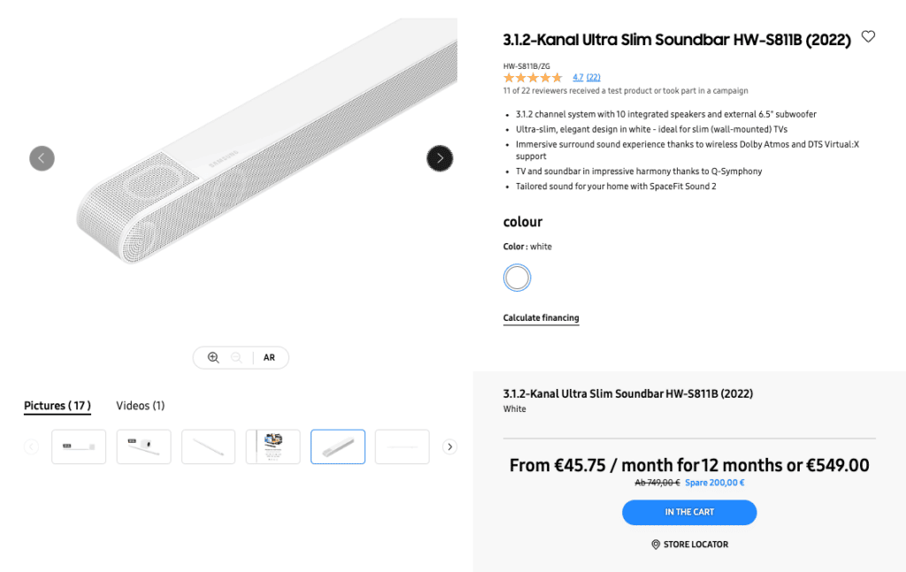 Samsung 3.1.2 Kanal Ultra Slim Soundbar HW S811B - Monetha